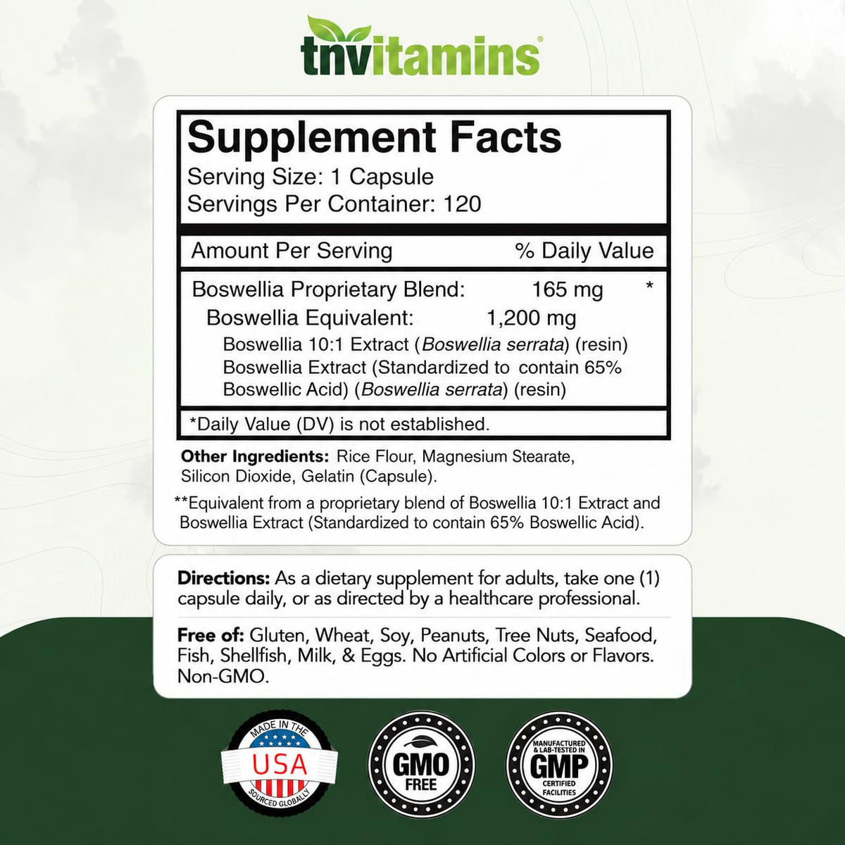 tnvitamins Boswellia Extract Capsules Joint Support - 120 Capsules - image 2