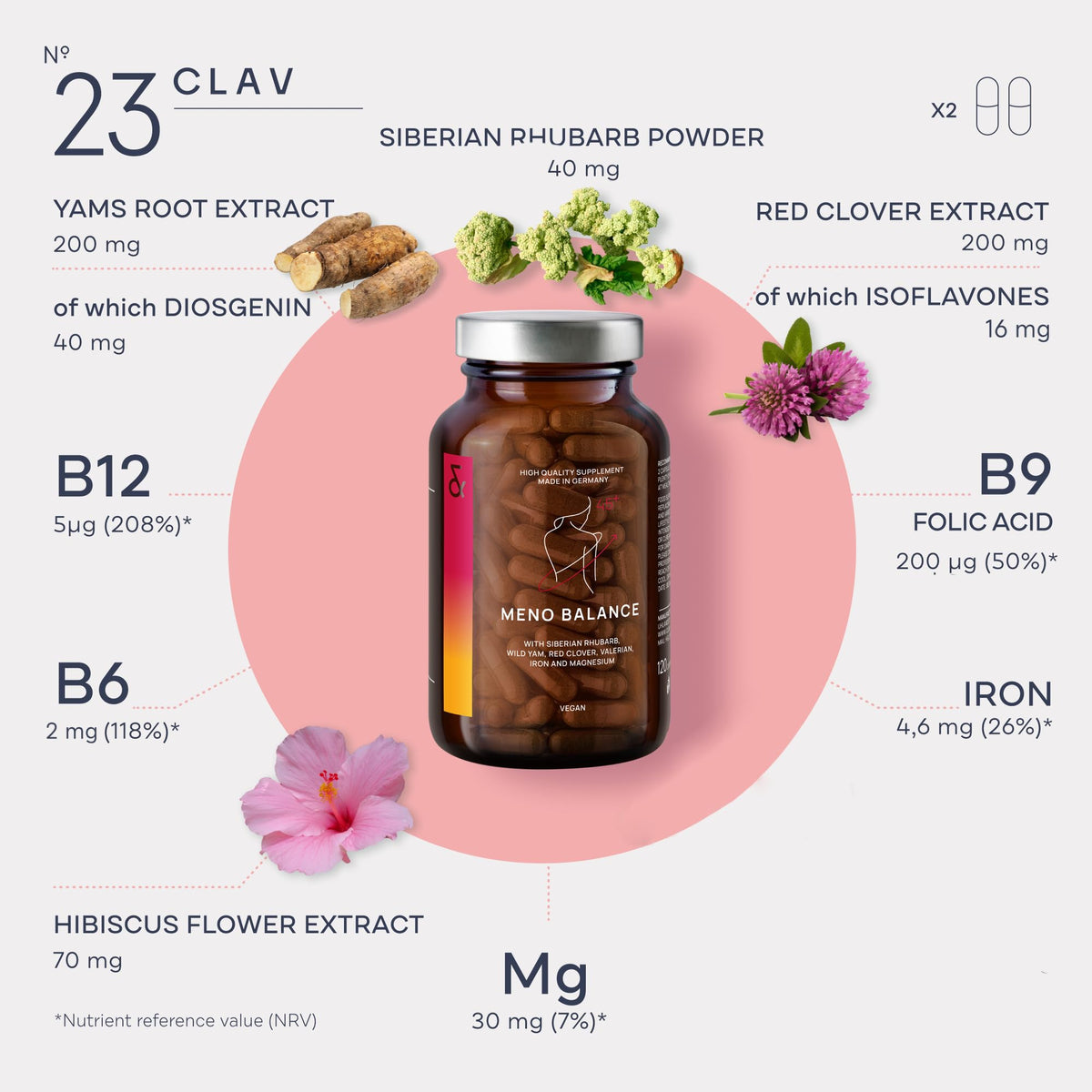 CLAV Meno Balance Menopause Complex with Wild Yam & Red Clover - 120 Capsules - image 4