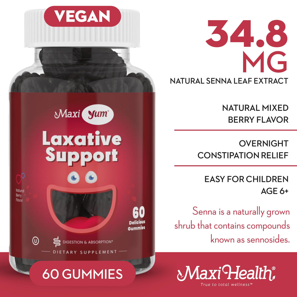 Maxi Health Laxative Gummies with Senna, Berry - 60 Count - image 4