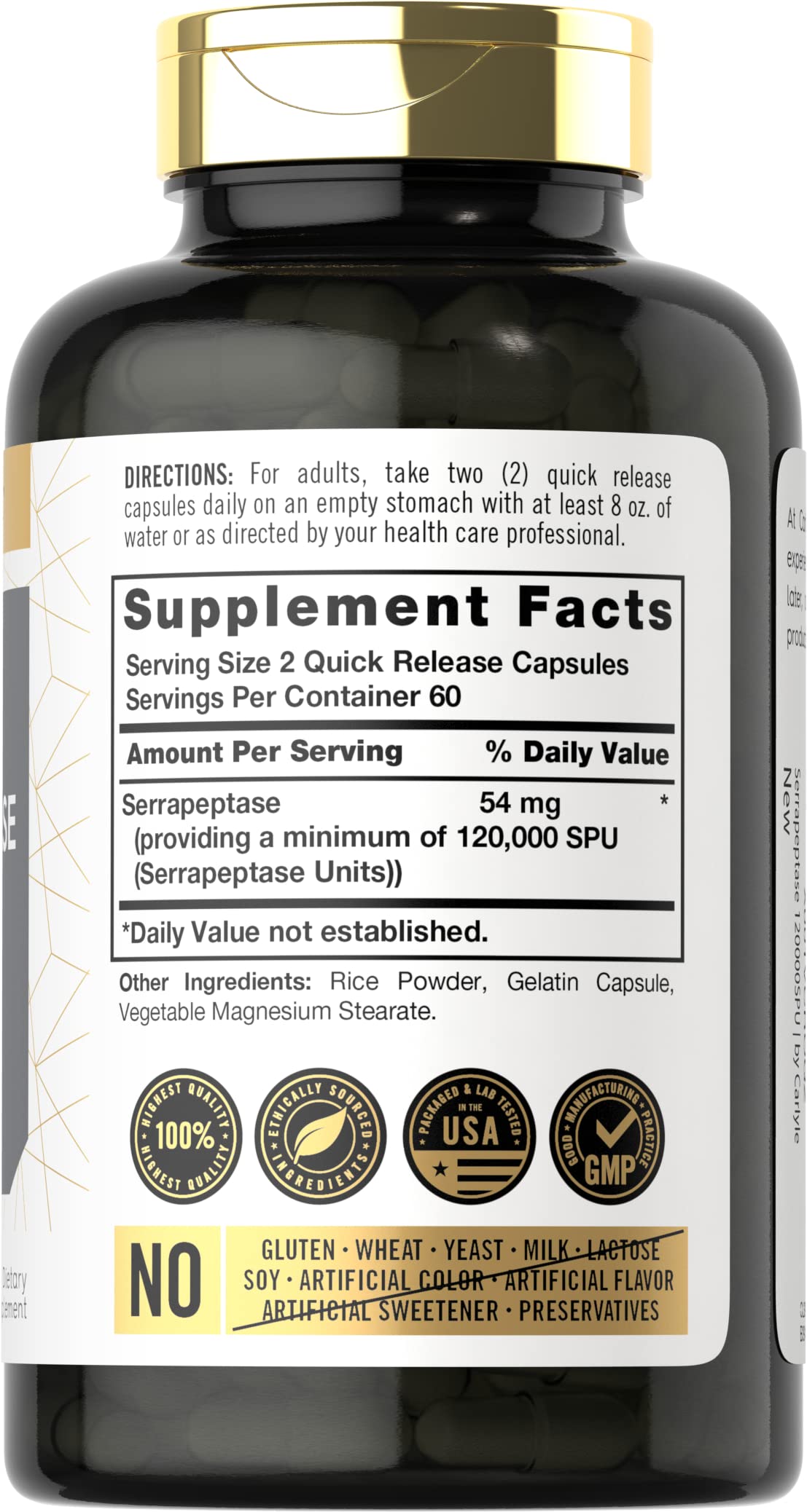 Carlyle Serrapeptase 120000 SPU Enzyme - 120 Capsules - image 2