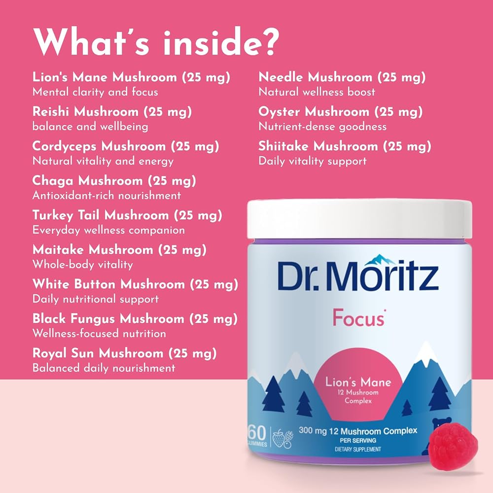 DR. MORITZ Lions Mane Gummies for Adults and Kids 4+ - Mushroom