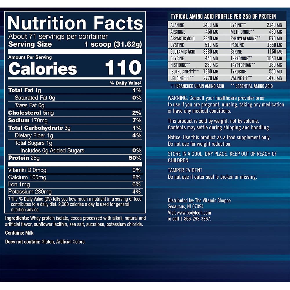 BodyTech Whey Protein Isolate Powder - 25 Grams of Protein per