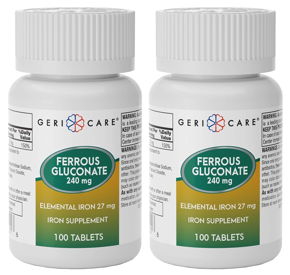GeriCare Ferrous Gluconate 27mg Iron Tablets - 200 Count