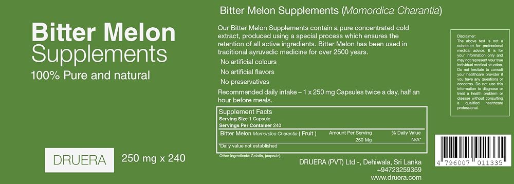 Dru Era Bitter Melon 250mg - 240 Vegetarian Capsules - image 2