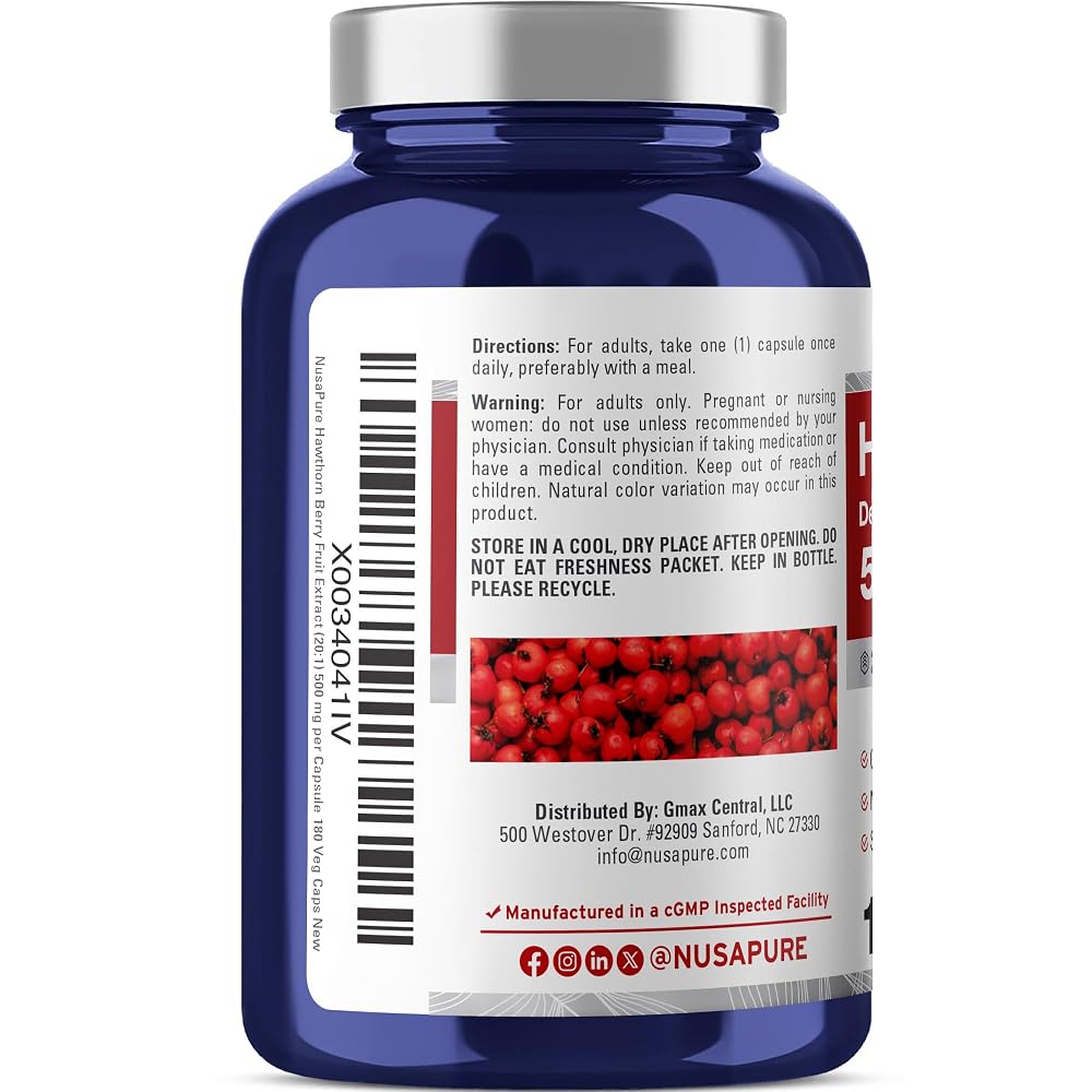 NusaPure Hawthorn Berry 500mg - 180 Vegetarian Capsules - image 3