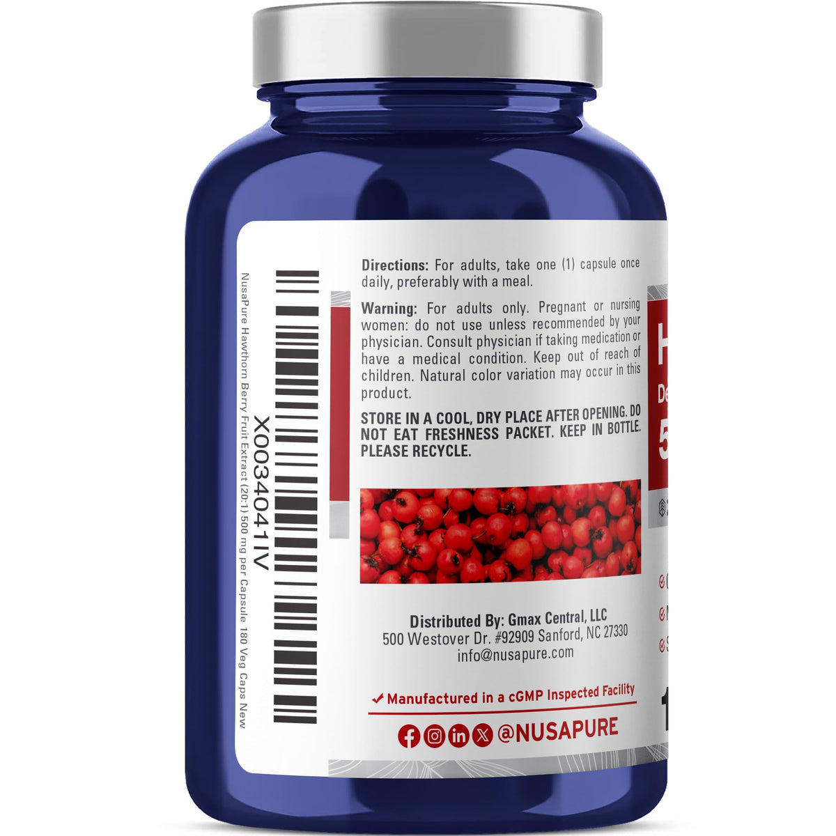 NusaPure Hawthorn Berry 500mg - 180 Vegetarian Capsules - image 3