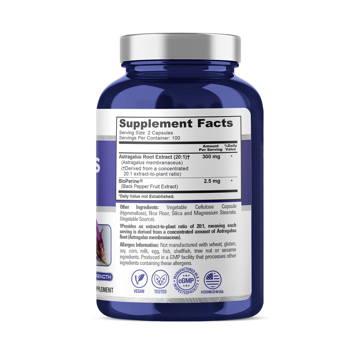 NusaPure Astragalus 300mg Vegan - 200 Vegetarian Capsules - image 3