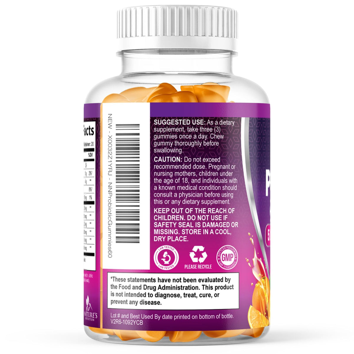 Nature's Nutrition Probiotics for Digestive Health Gummies - 6 Unique