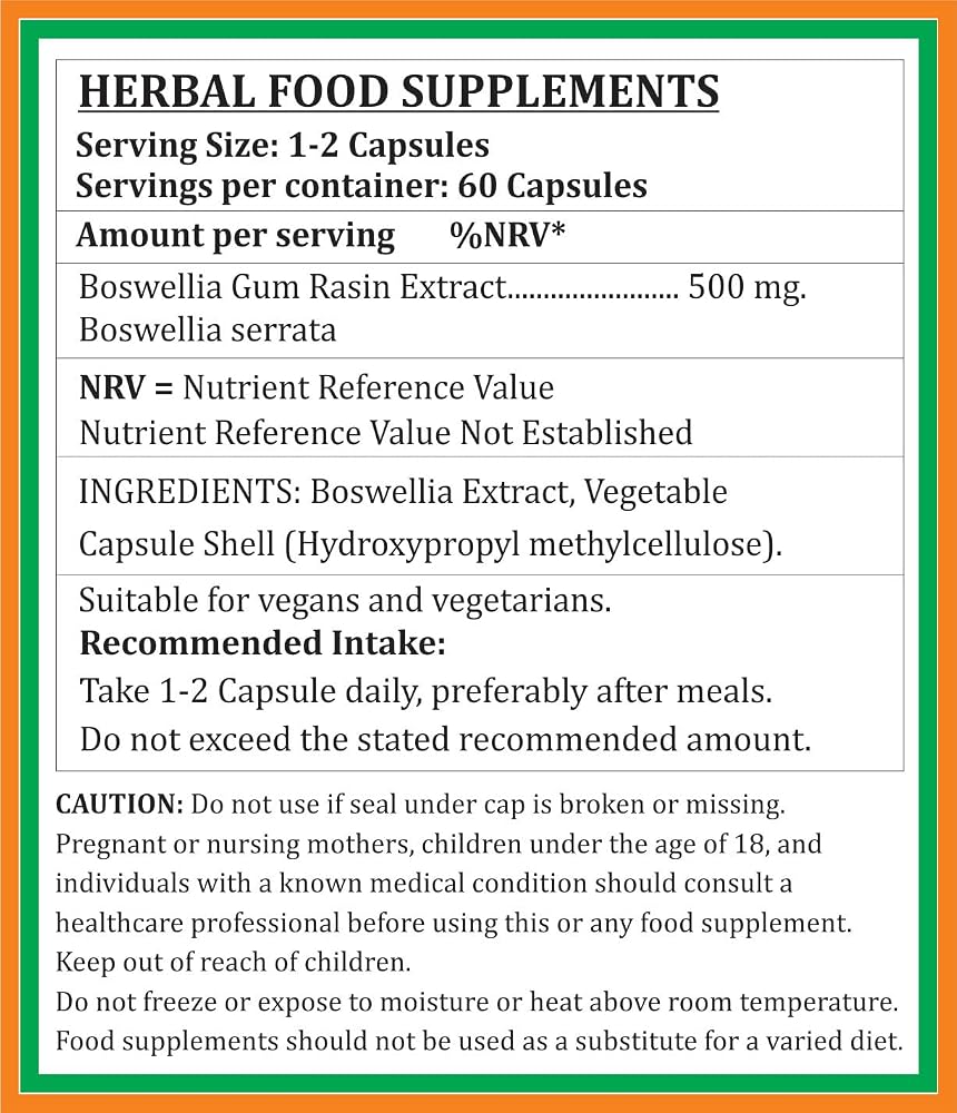 Satya Naturals Boswellia Forte Capsules 500 mg. 60 Veg. Capsule