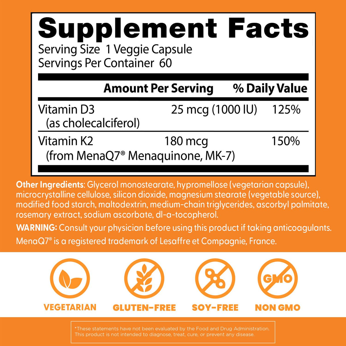 Doctor's BEST Vitamin K2 MK-7 Plus D3 - 60 Vegetarian Capsules - image 4