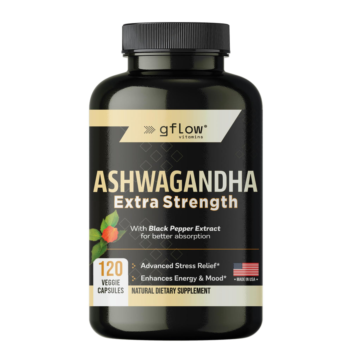 gflow vitamins Ashwagandha Supplement for Women and Men - 120 Capsules