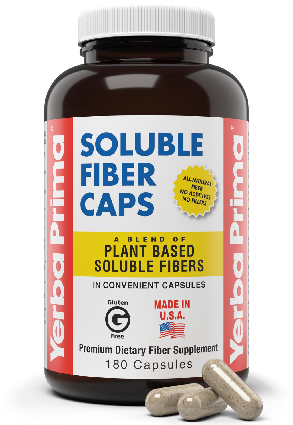Yerba Prima Soluble Fiber Formula Capsules - 180 Count