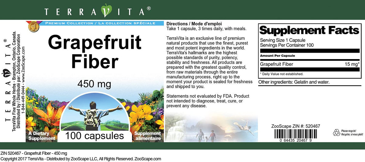 Terravita Grapefruit Fiber - 450 mg (100 Capsules, ZIN: 520467)