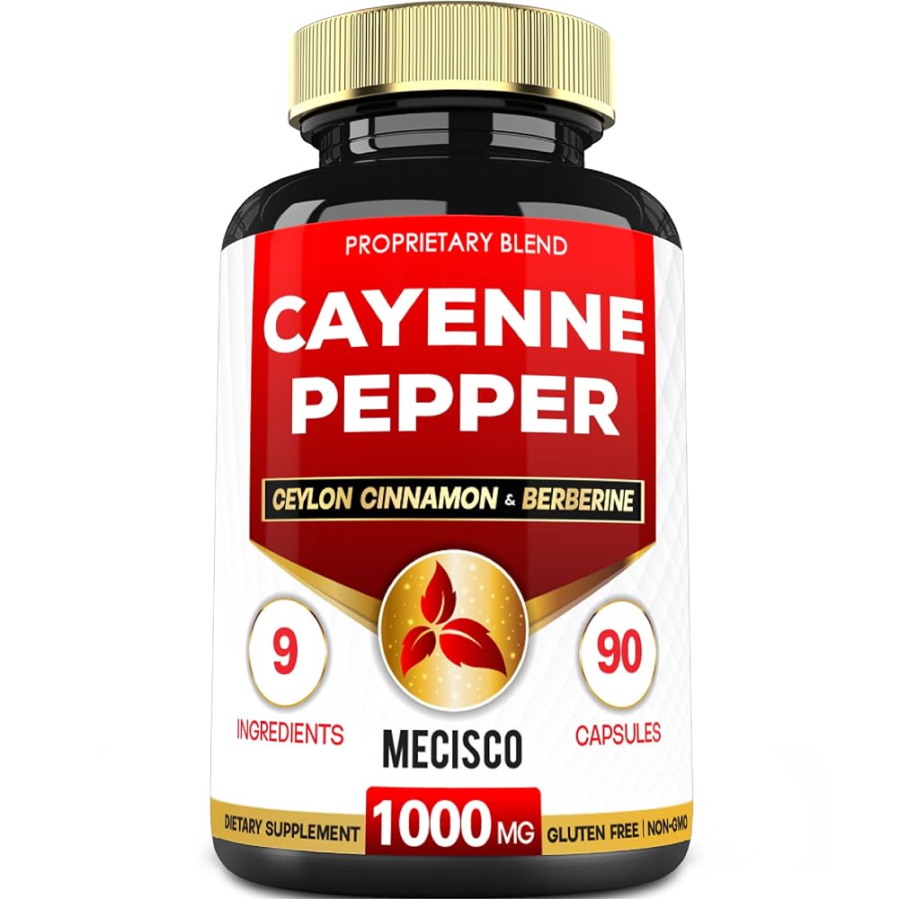 Mecisco Cayenne Pepper Supplements with Turmeric & Berberine - 90 Capsules