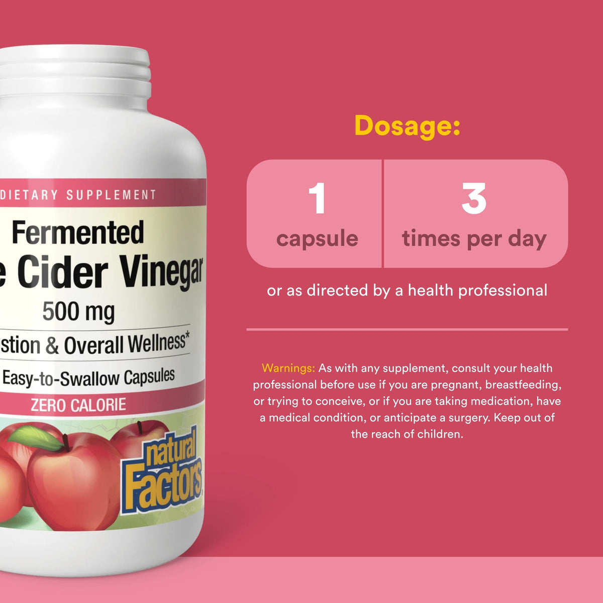 Natural Factors Fermented Apple Cider Vinegar 500 mg - 360 Capsules - image 3