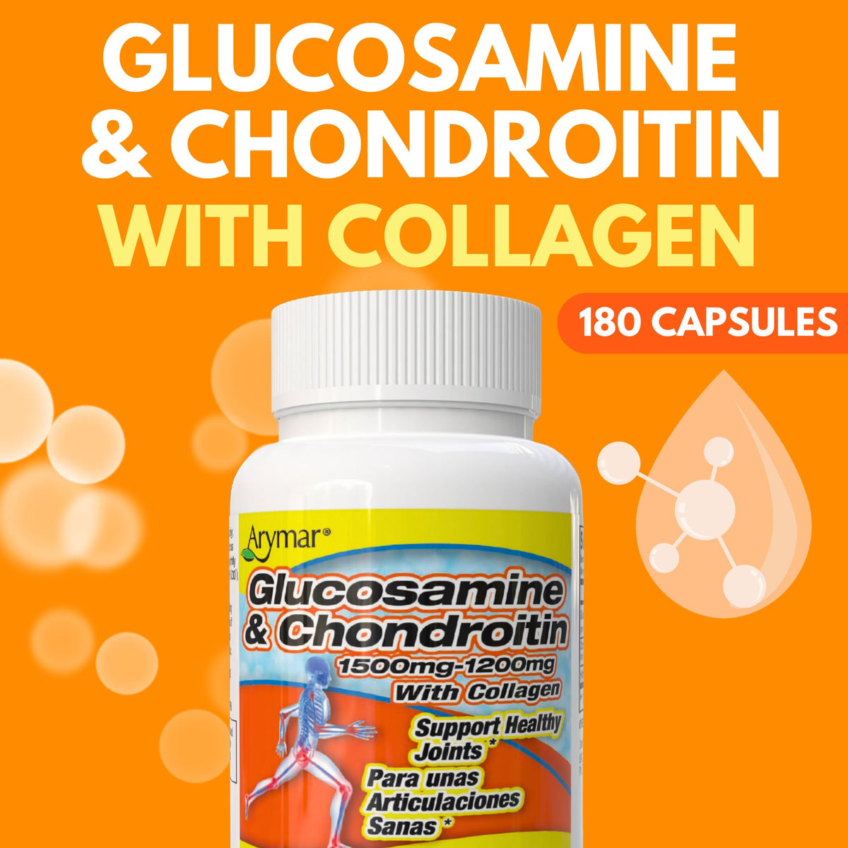 Arymar Glucosamine 1500mg & Chondroitin 1200mg with Collagen - 90 Capsules - image 2
