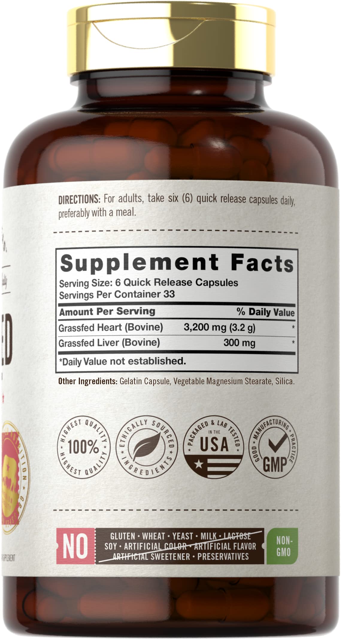Carlyle Grass Fed Beef Heart Supplement - 200 Capsules - image 2