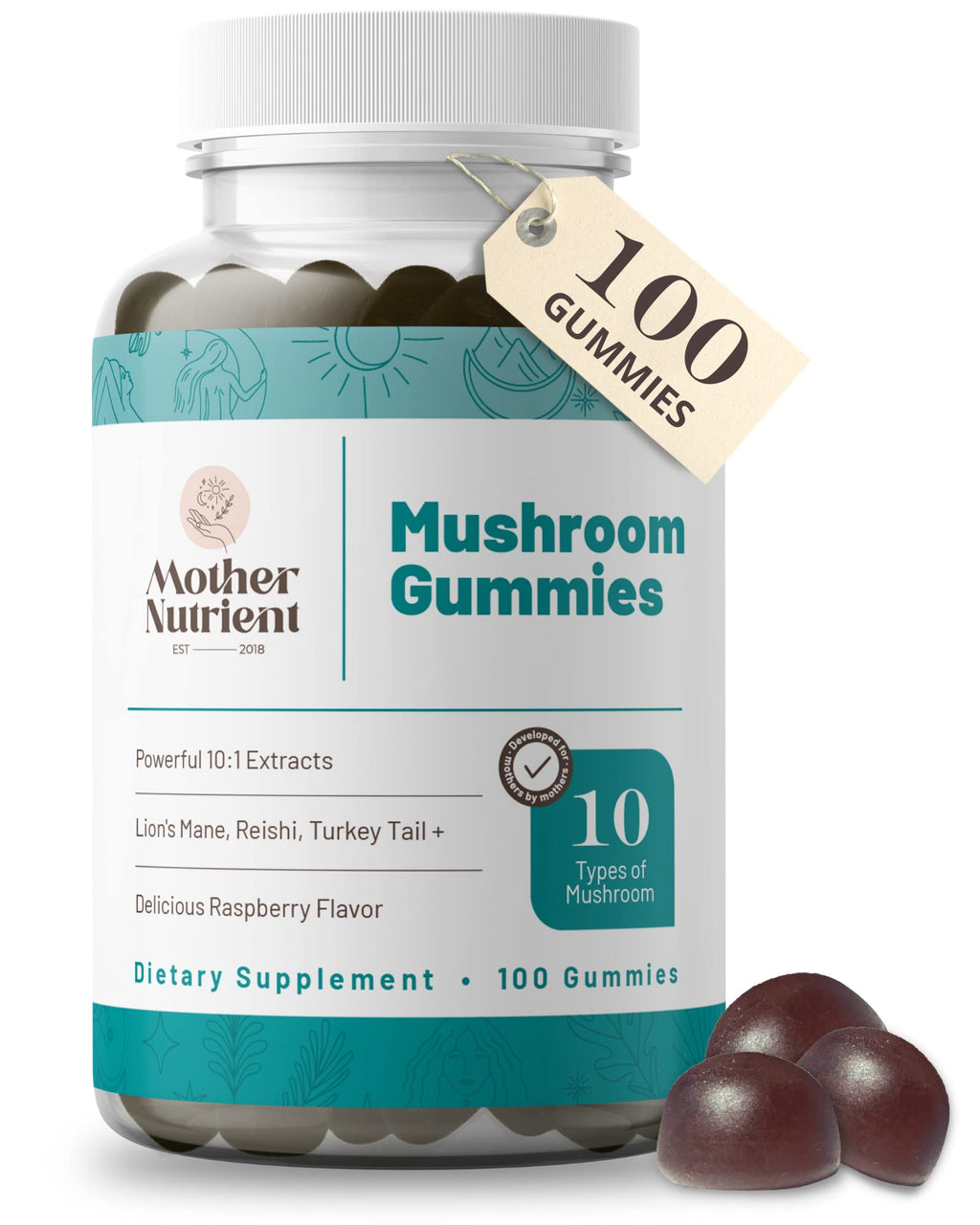 Mother Nutrient Mushroom Gummies for Focus and Energy - 100 Count
