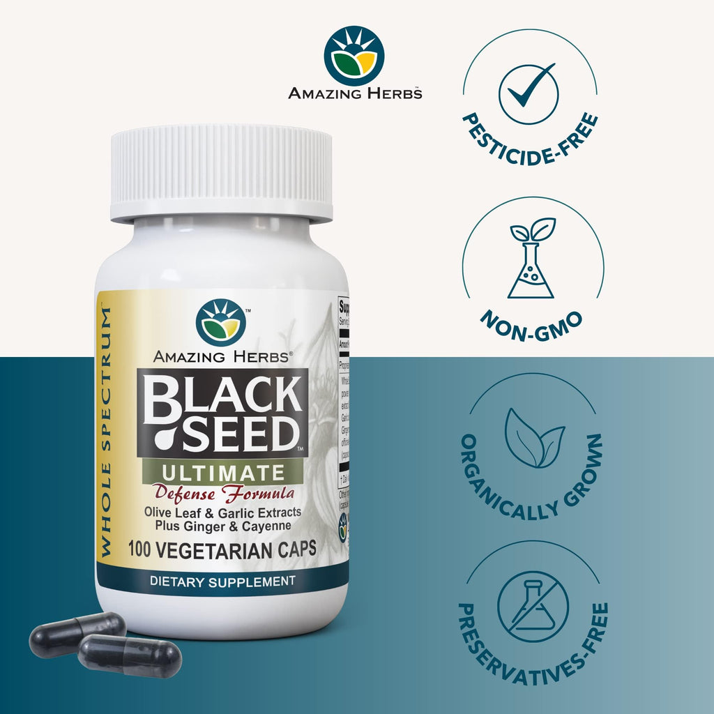 Amazing Herbs Black Seed Ultimate with Garlic & Ginger - 100 Capsules - image 3