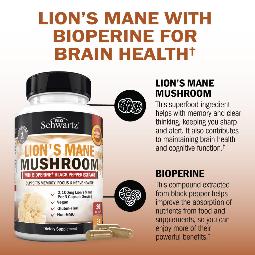 BioSchwartz Organic Lion's Mane Supplement - 90 Capsules - image 4