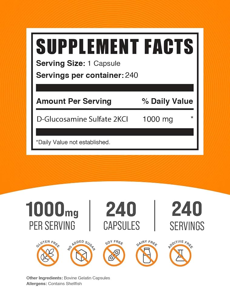 BulkSupplements Glucosamine Sulfate 1000mg Joint Support - 240 Capsules - image 2