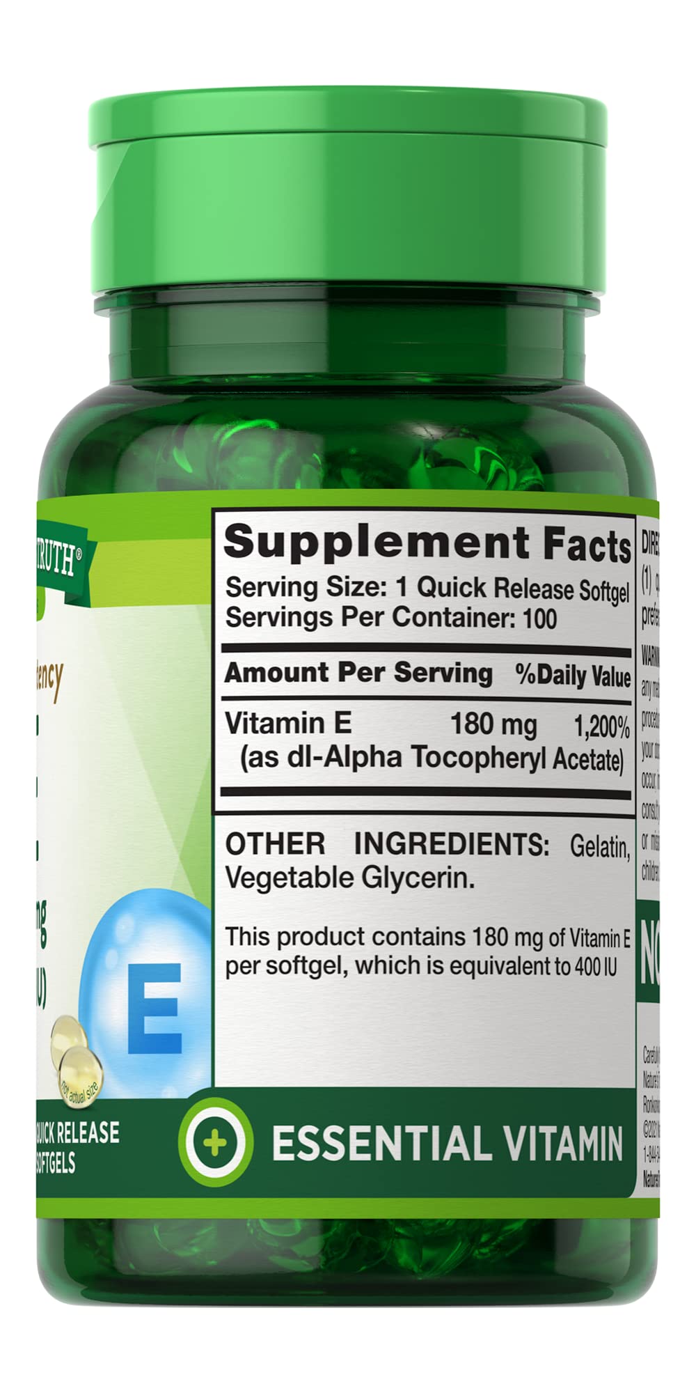 Nature's Truth Vitamin E 400 IU Quick Release Softgels - 200 Count - image 3