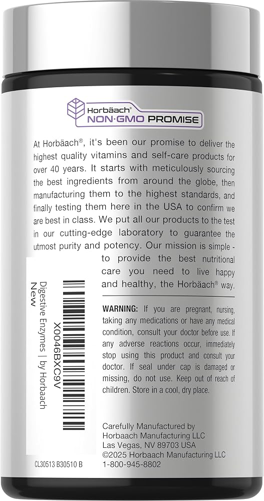 Horbäach Essential Digestive Enzymes - 250 Vegetarian Capsules - image 3