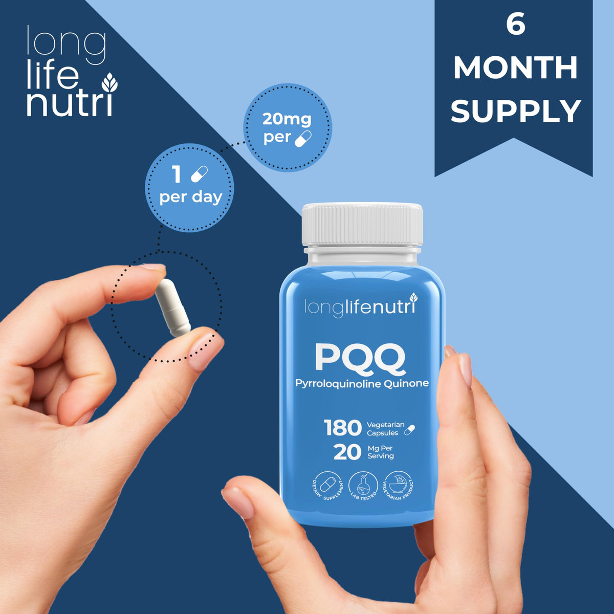 LongLifeNutri PQQ 20mg Energy & Mental Performance - 180 Vegetarian Capsules - image 5
