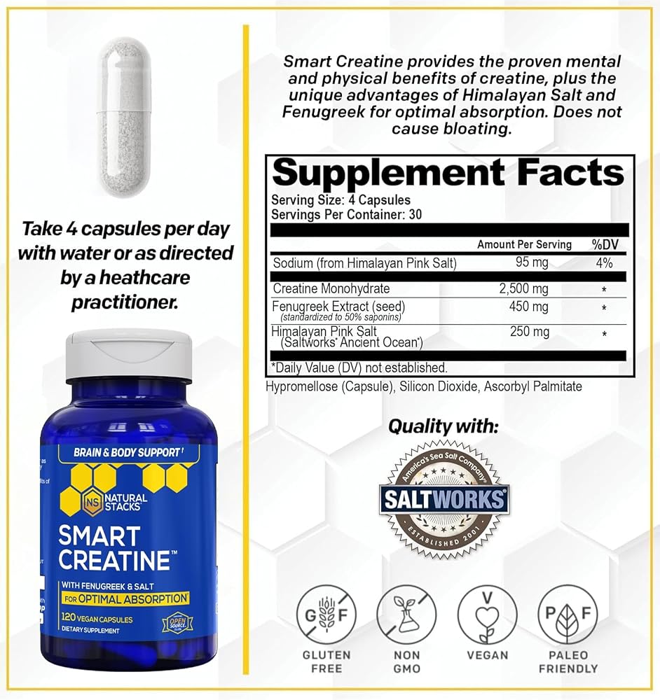 Natural Stacks Smart Creatine Monohydrate 2500mg - 120 Capsules - image 3