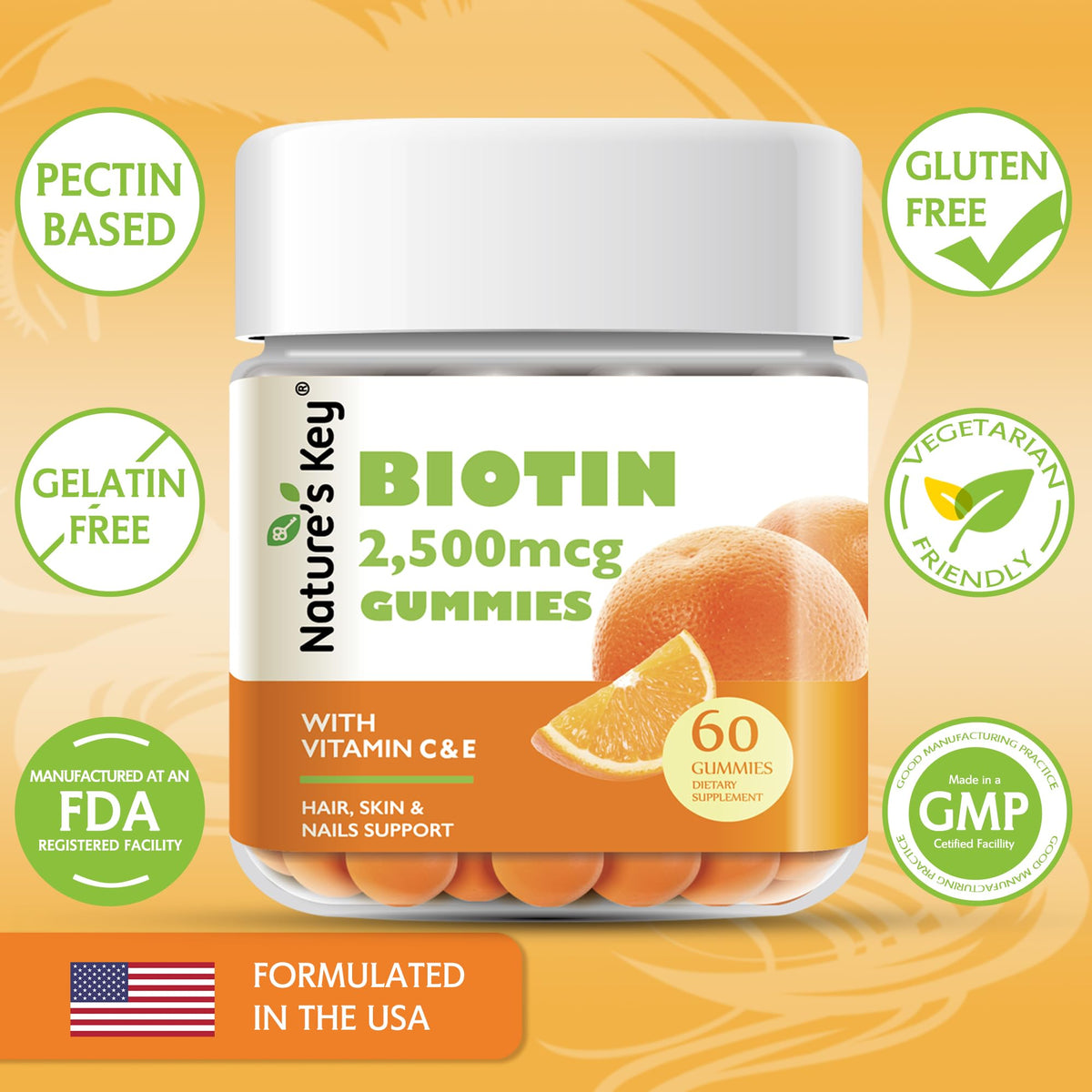 Nature's Key Biotin Gummies with Vitamin C and E