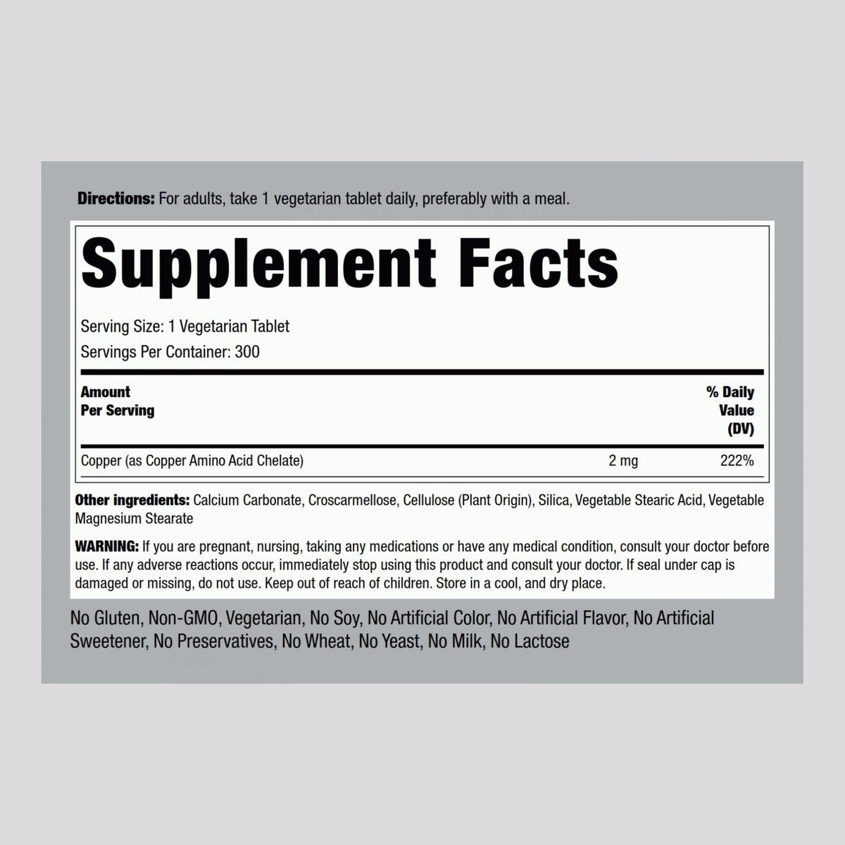 Piping Rock Chelated Copper 2 mg Supplement - 300 Tablets - image 2