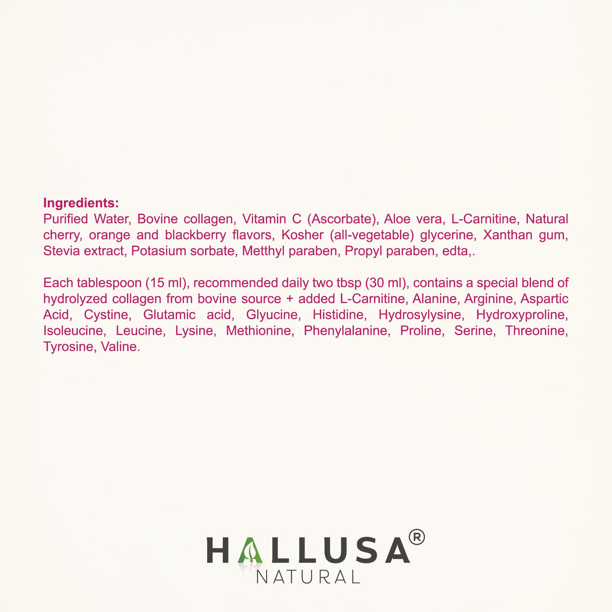 Hallusa Natural Liquid Hydrolyzed Collagen with Vitamin C - 16 fl oz - image 4