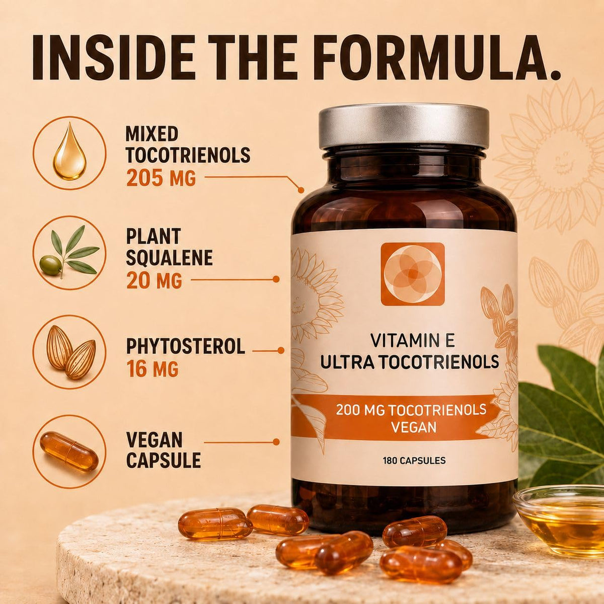 Procapsin Tocotrienols Vitamin E, All 4 Forms, Vegan Capsules