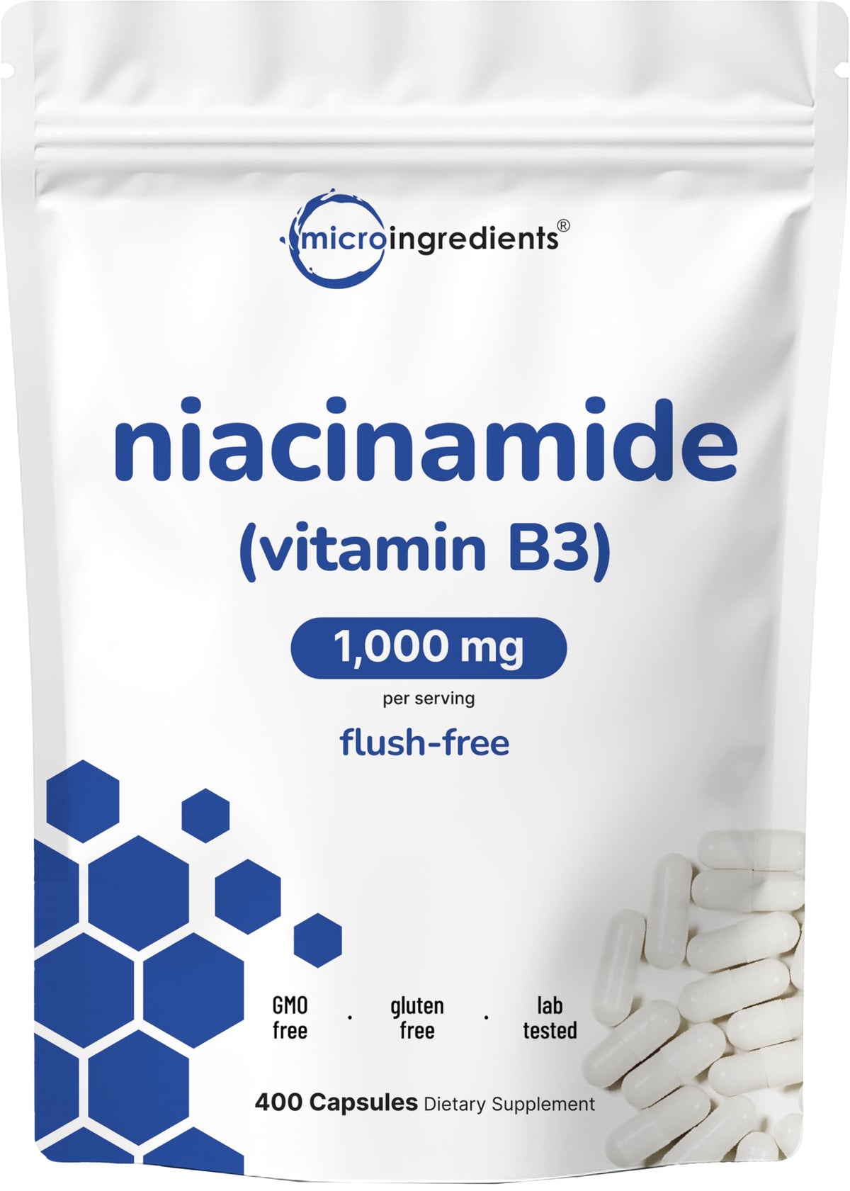 Micro Ingredients Vitamin B3 Niacinamide 500mg - 400 Capsules