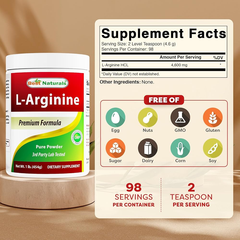 Best Naturals L-Arginine Powder for Circulation - 1 Pound - image 2