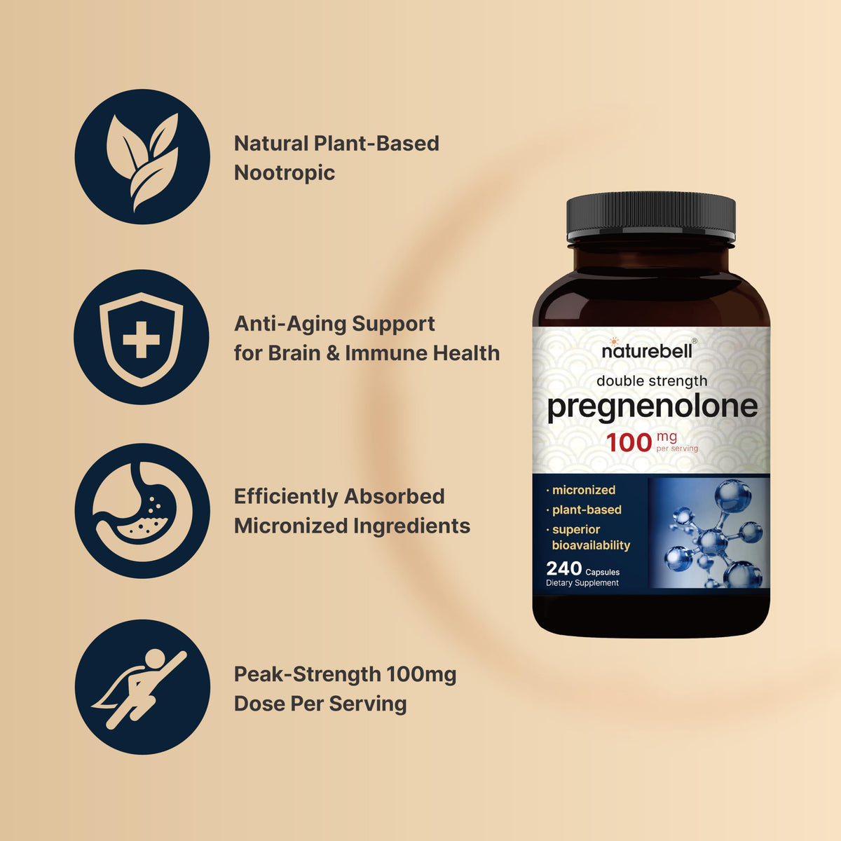 NatureBell Pregnenolone 100mg Brain & Immune Health - 240 Capsules - image 3