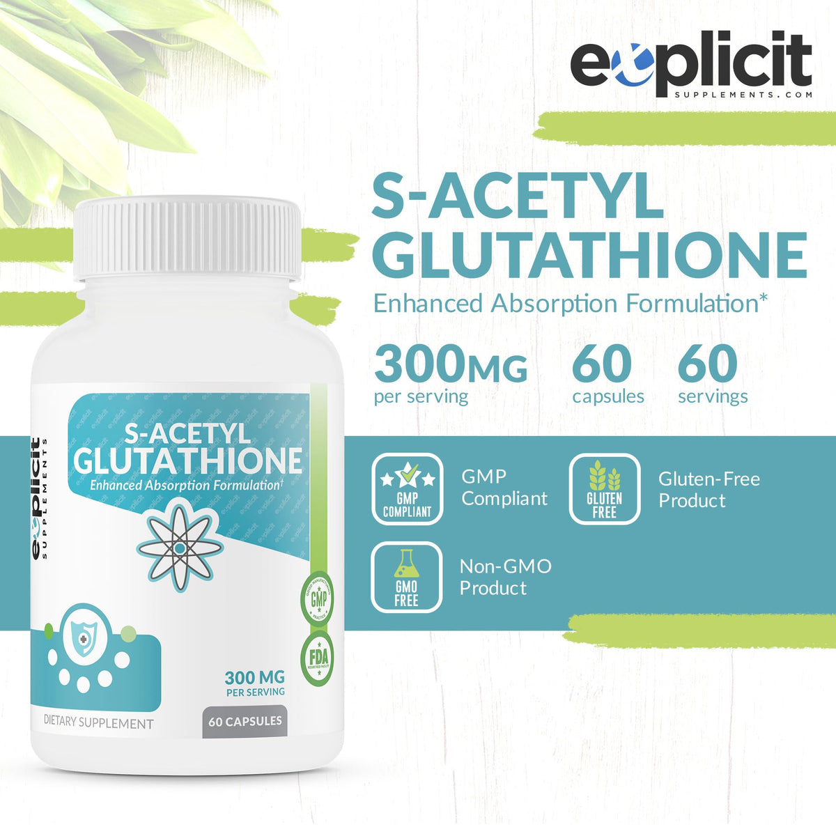 eXplicit Supplements S-Acetyl Glutathione 300mg - 60 Capsules - image 2