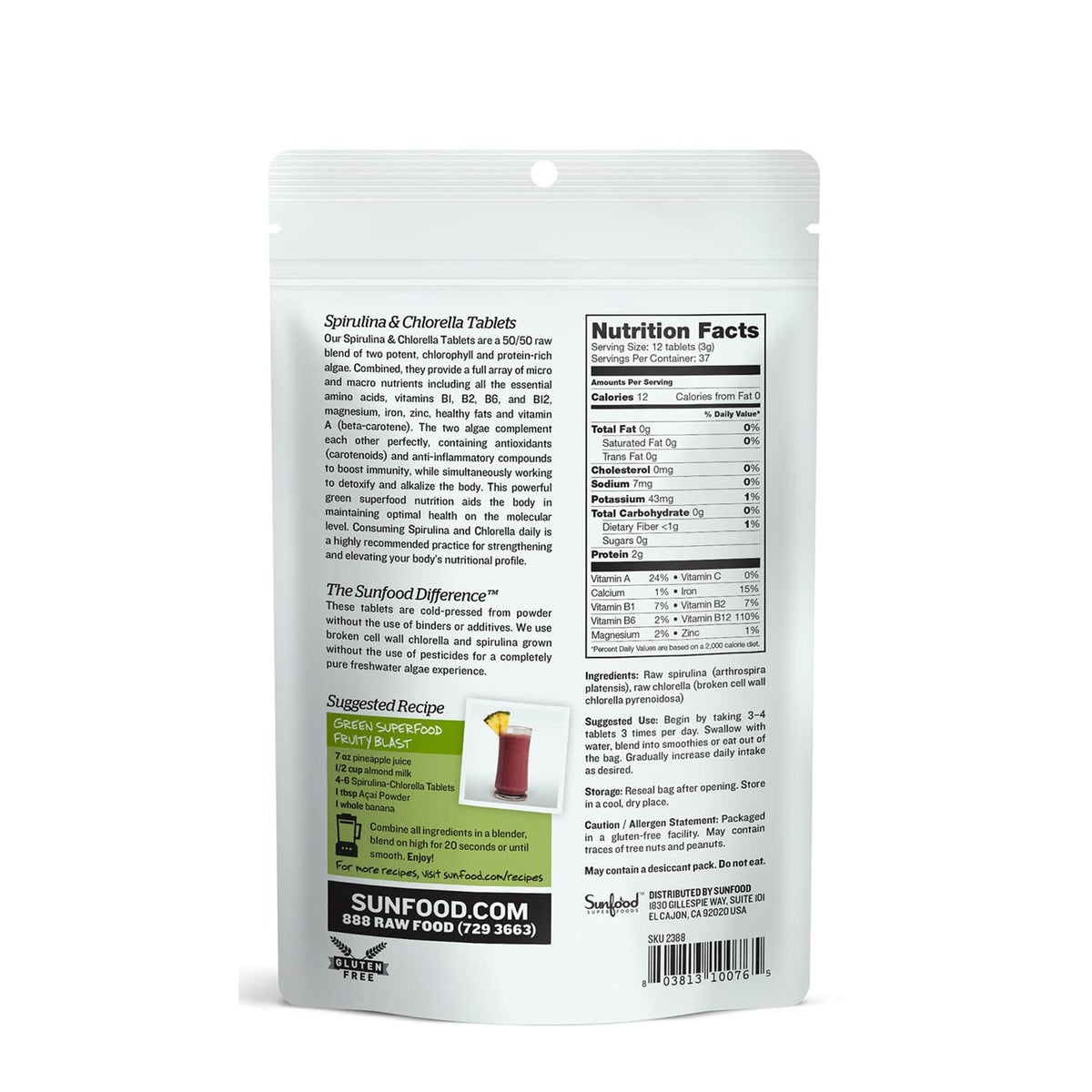 Sunfood Superfoods Chlorella Spirulina Tablets - 456 Count - image 2