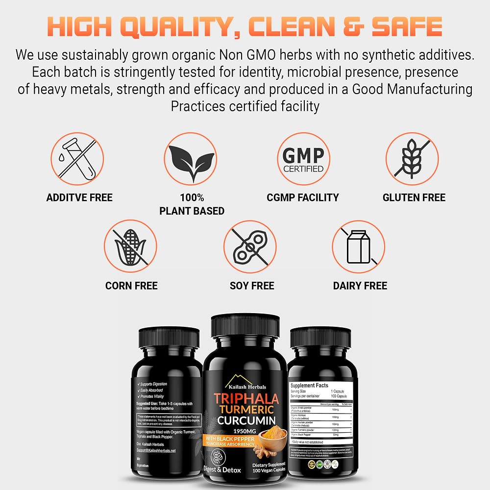 Kailash Herbals Triphala Turmeric Curcumin 1950mg - 100 Vegan Capsules - image 6
