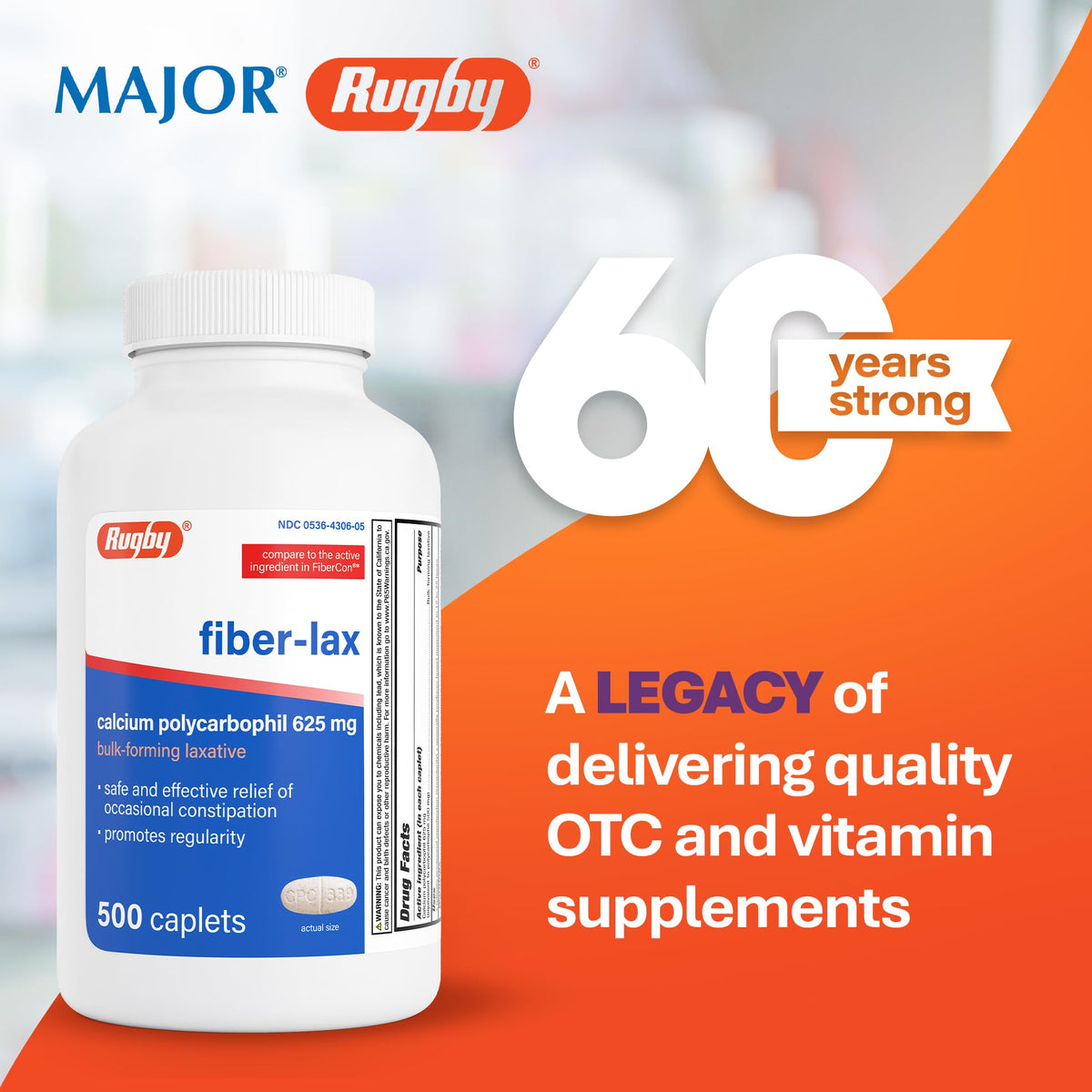 Rugby Fiber-Lax Tablets 625 mg - 500 Tablets - image 2