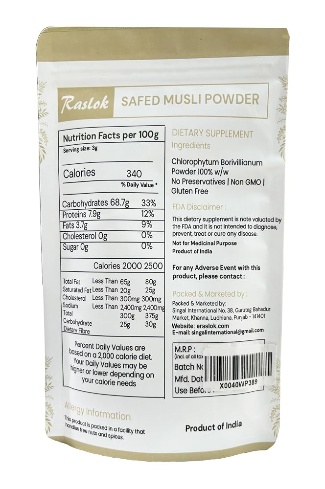 Raslok Pure Safed Musli Powder - 3.52 oz - image 2