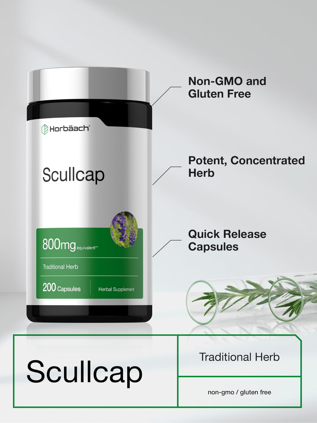 Horbäach Skullcap Herb Extract - 200 Capsules - image 4