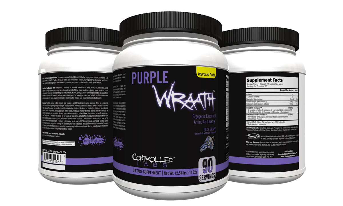 CONTROLLED LABS Purple Wraath BCAA EAA Amino Acid Powder - 90 Servings
