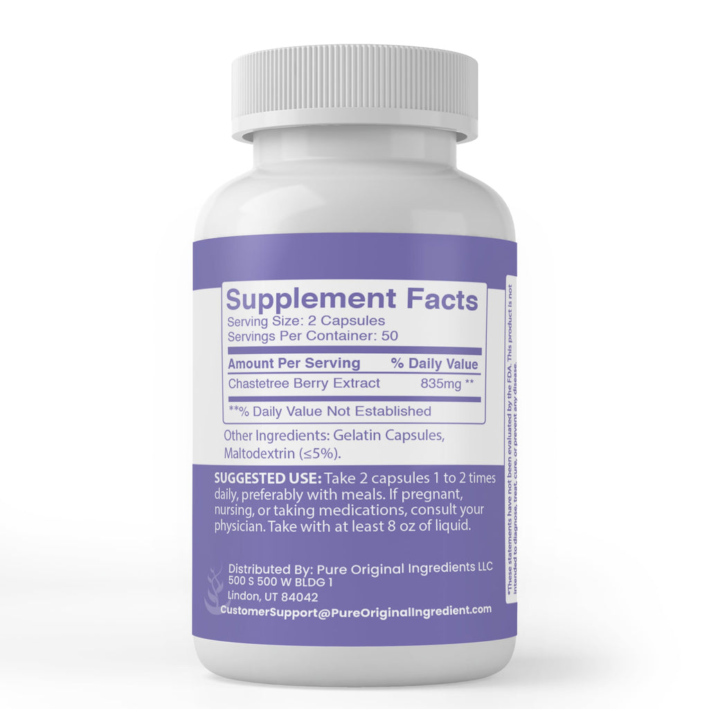 PURE ORIGINAL INGREDIENTS Chasteberry Extract - 100 Capsules - image 2