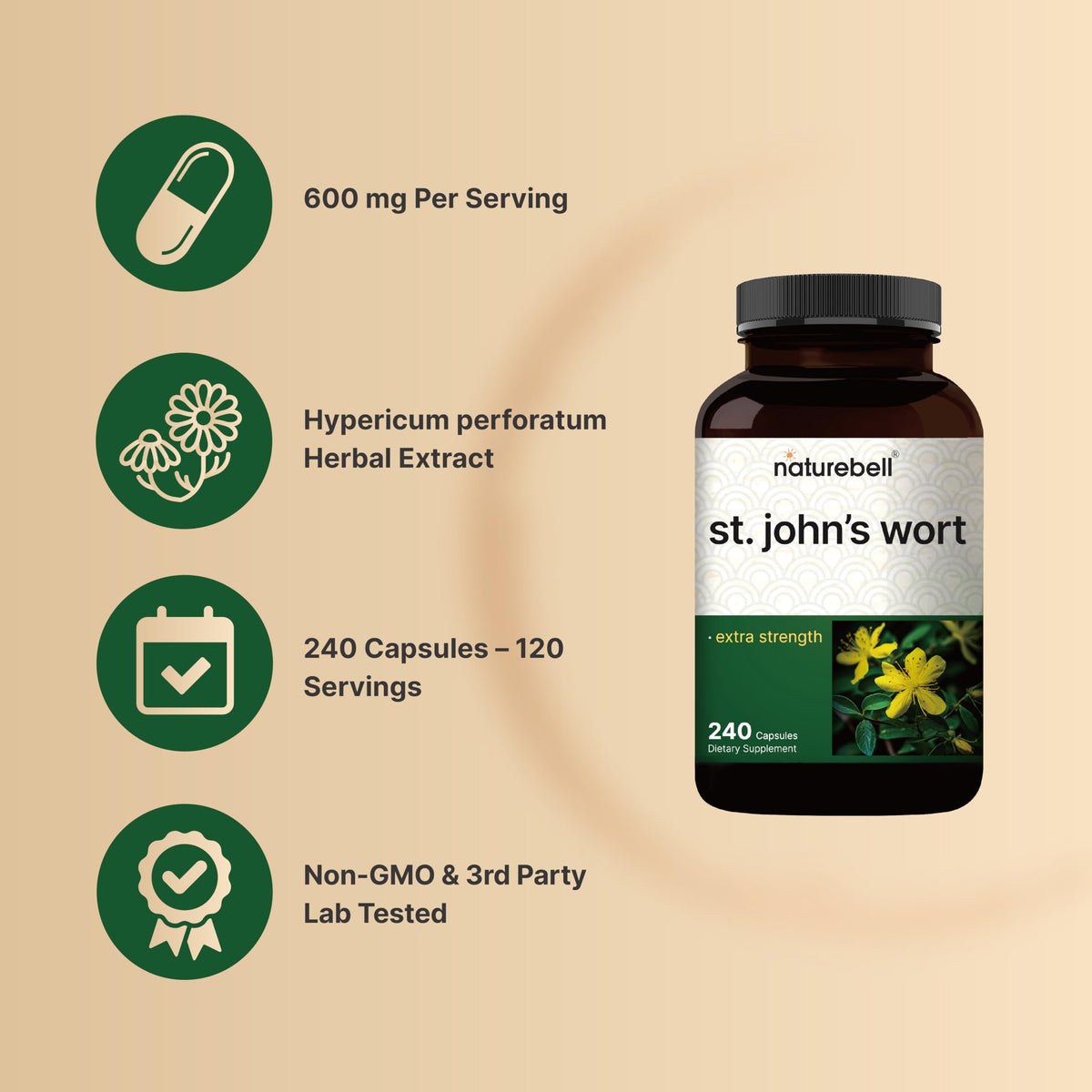 NatureBell St. John's Wort Extract 600 mg - 240 Capsules - image 3