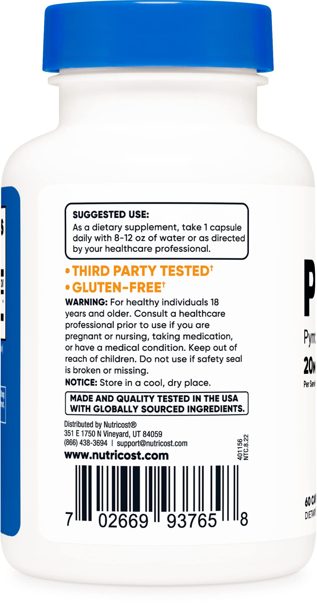 Nutricost PQQ (Pyrroloquinoline Quinone) Capsules 20mg - Veggie