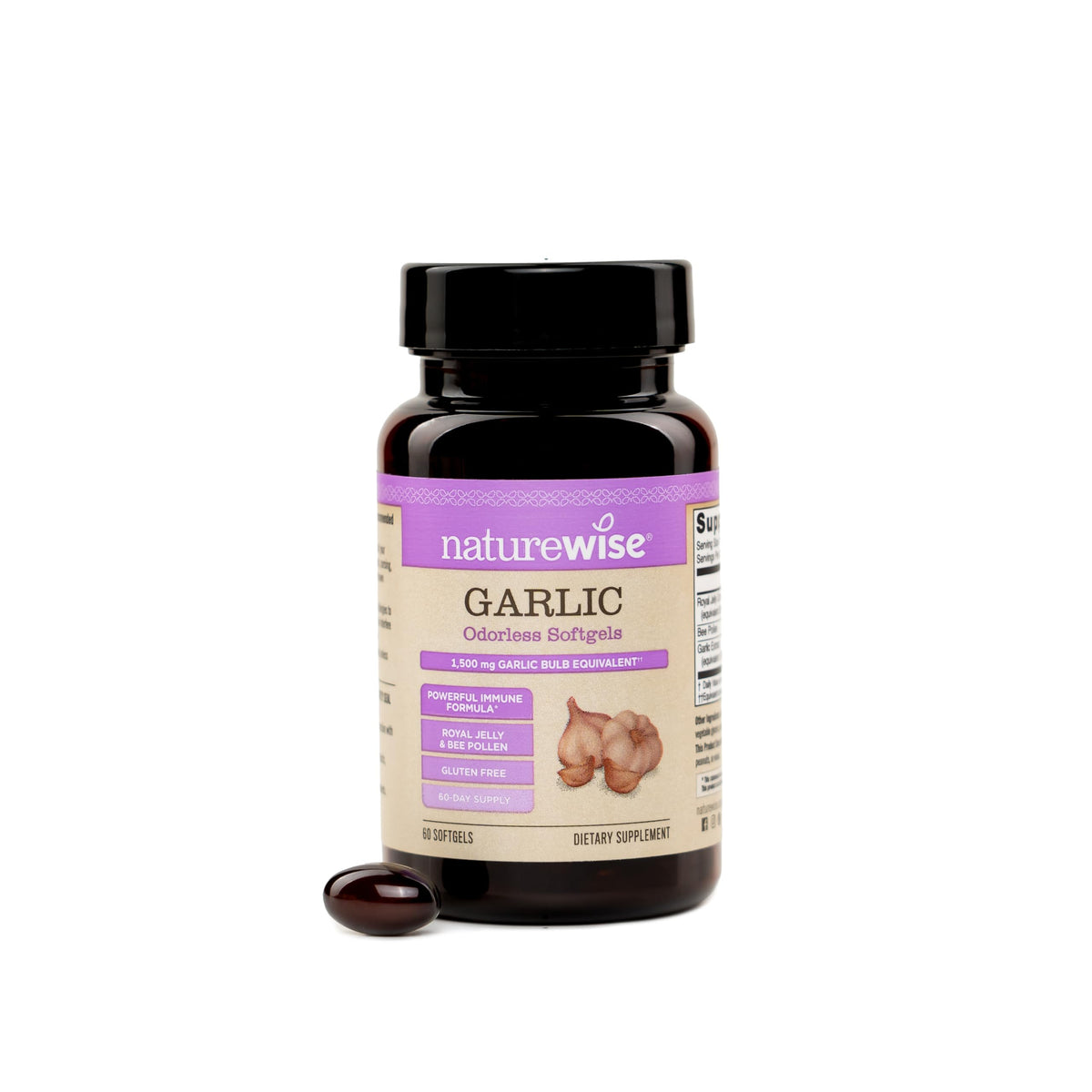 NatureWise Odorless Garlic Pills with Bee Jelly - 60 Softgels