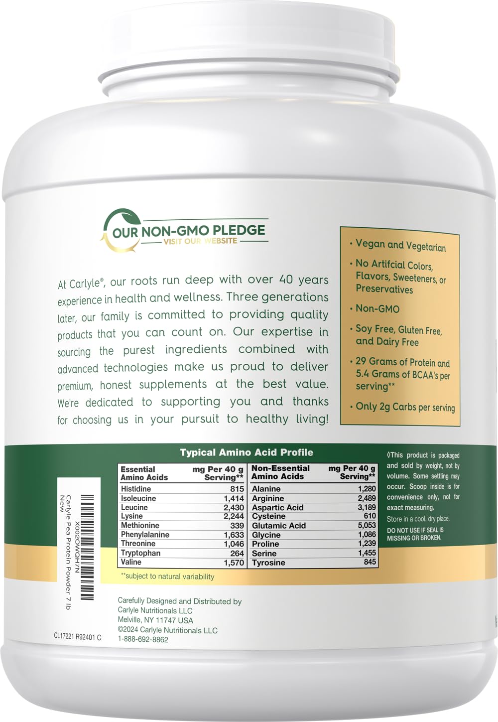 Carlyle Pea Protein Isolate Powder Unflavored - 7 lb - image 3
