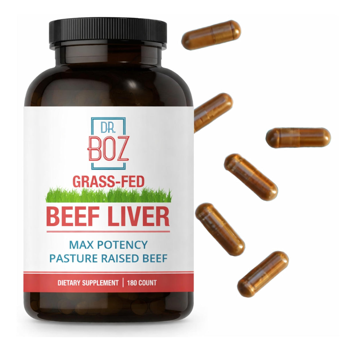 Dr. Boz Beef Liver Capsules Grass Fed Iron Supplement - 180 Count