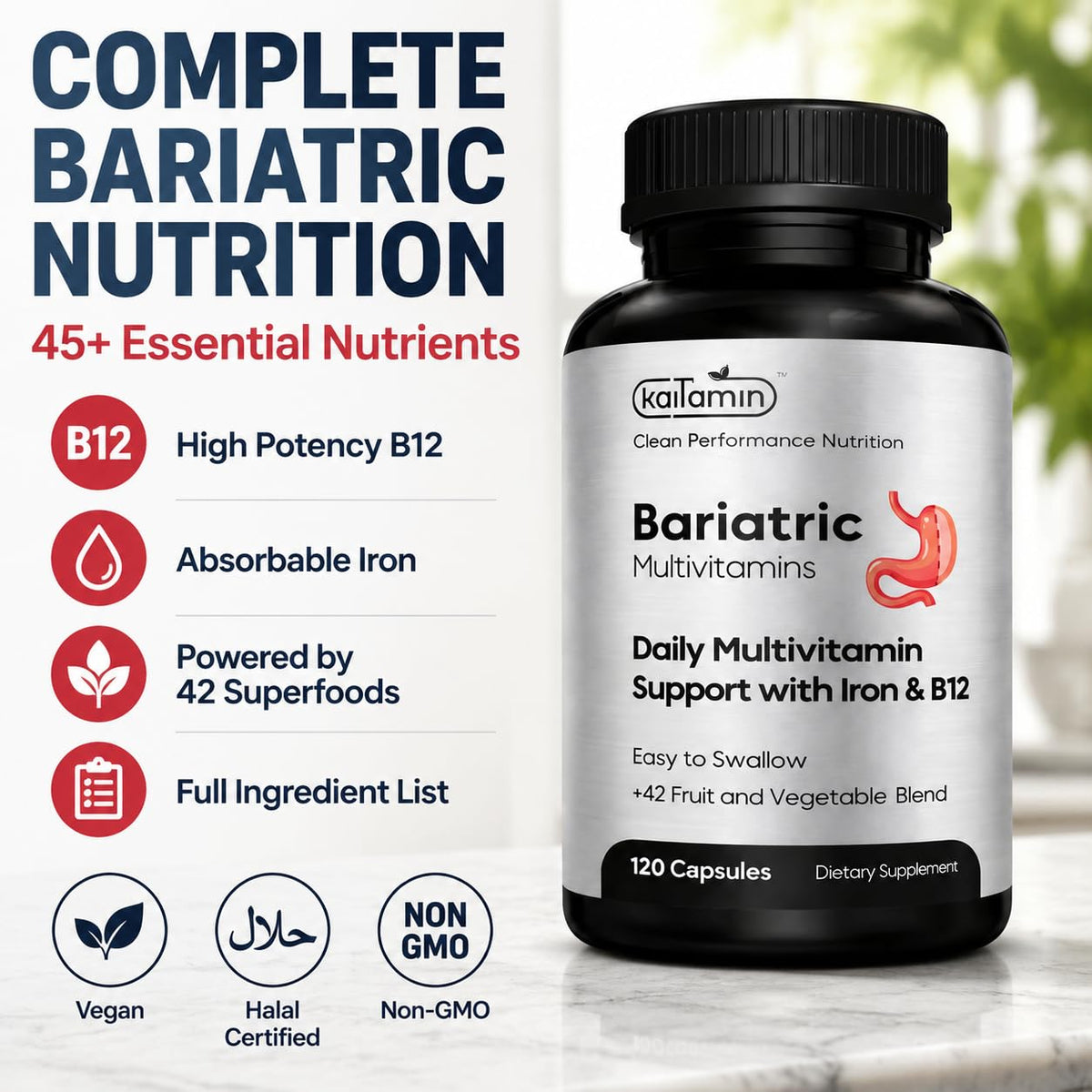 Kaitamin Bariatric Multivitamin with Iron Once Daily - 120 Softgels - image 3